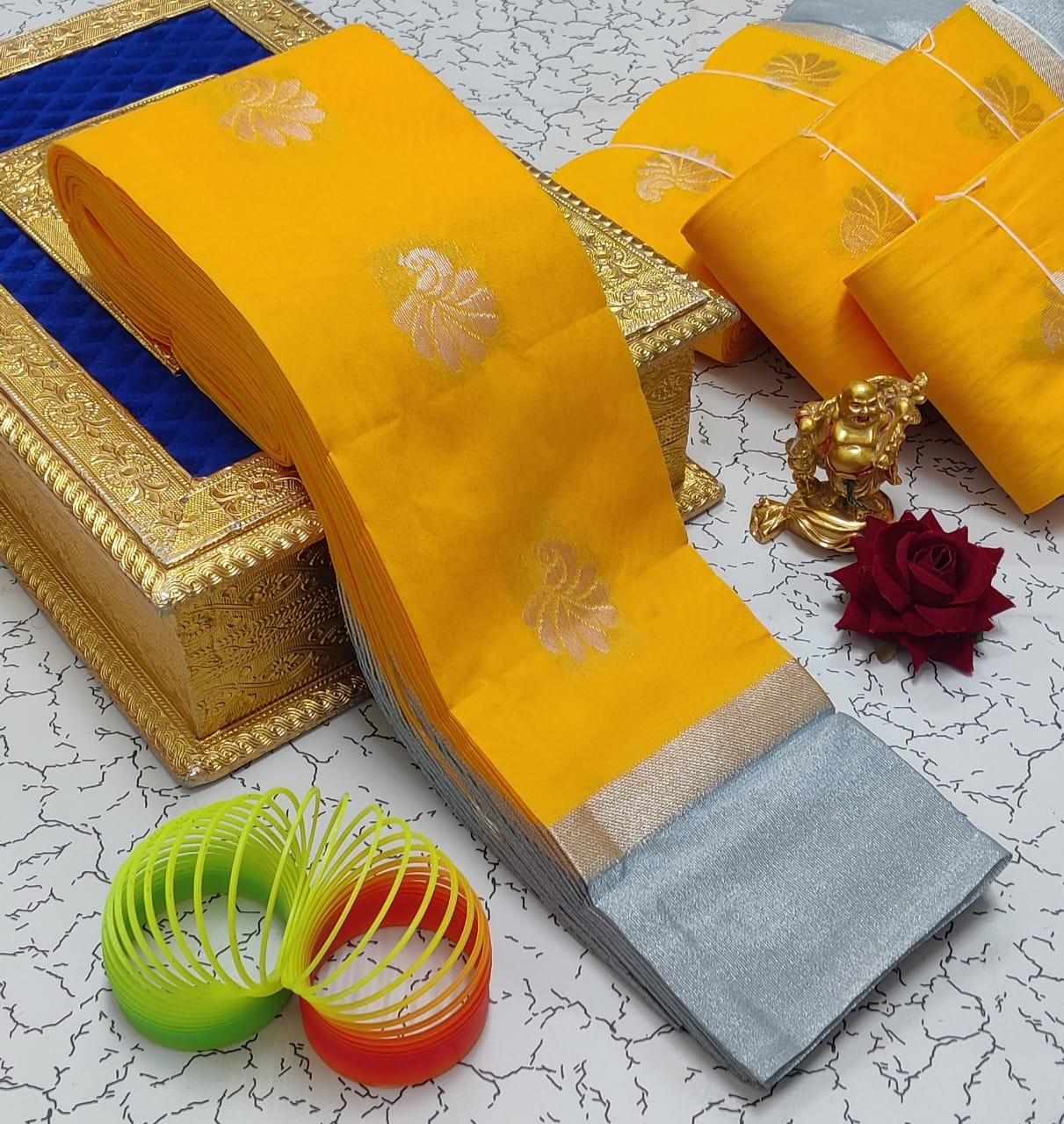 Silver Jari with Leaf Border and Mango Butta Work Cotton Silk  Saree